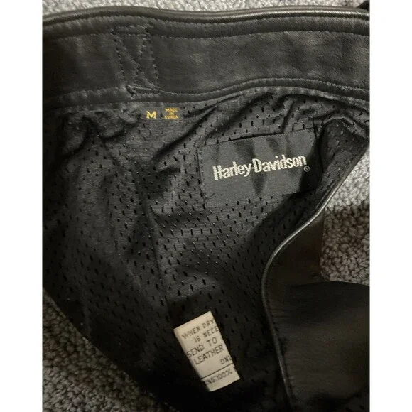 Vintage Mesh Lined Harley Davidson Leather Chaps Mens Cargo Pockets Black Medium